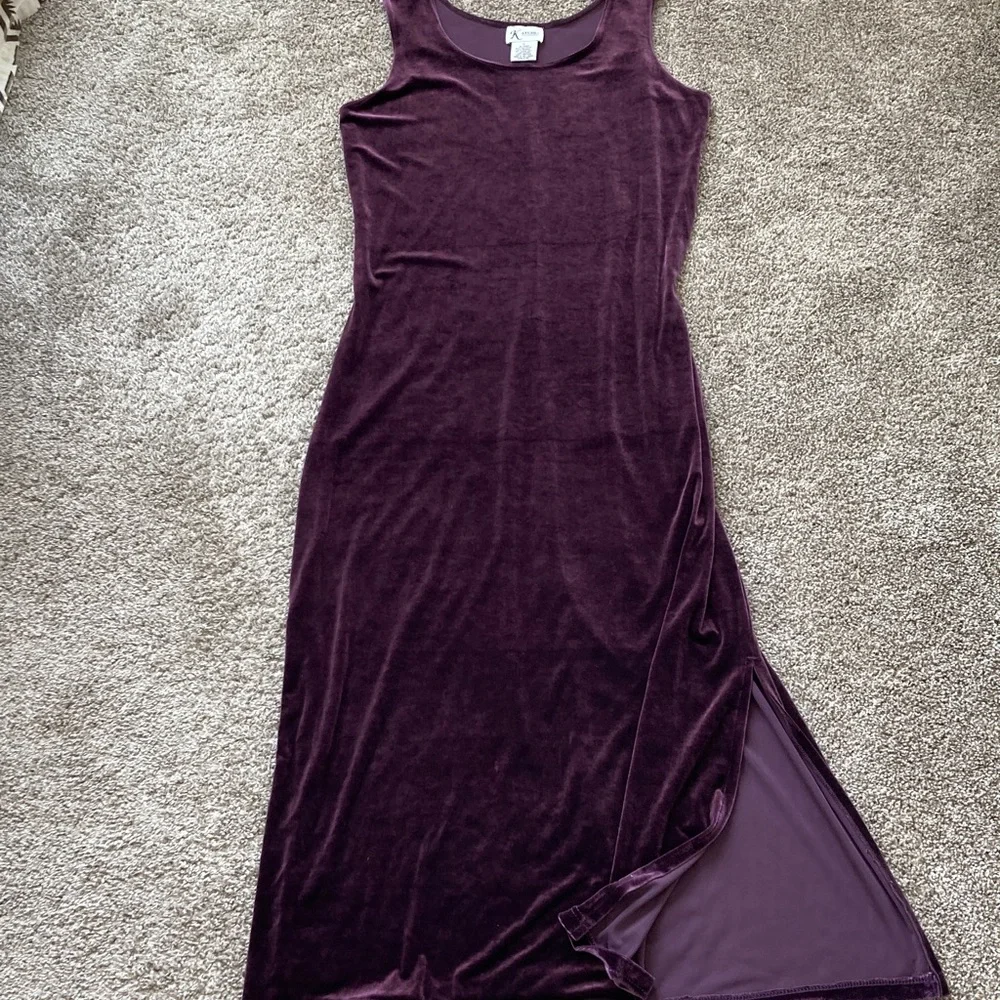 Vintage 90s Purple Stretch Velvet Maxi Sleeveless Dress Whimsigoth Phoebe sz 12 - Picture 1 of 9